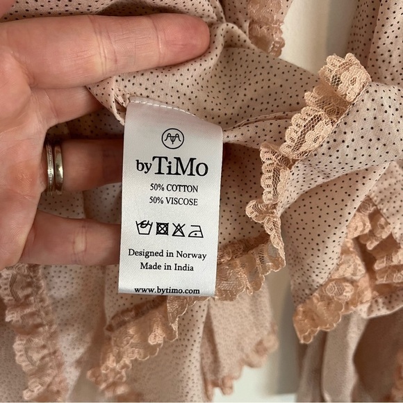 byTIMO Coquette Polka Dot Lace Ruffle Tie Neck Blouse - Picture 13 of 14